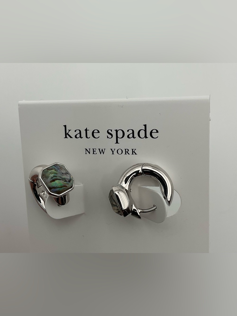 Kate Spade Keep Sparkling Asscher Huggie Earrings in Abalone and Silver